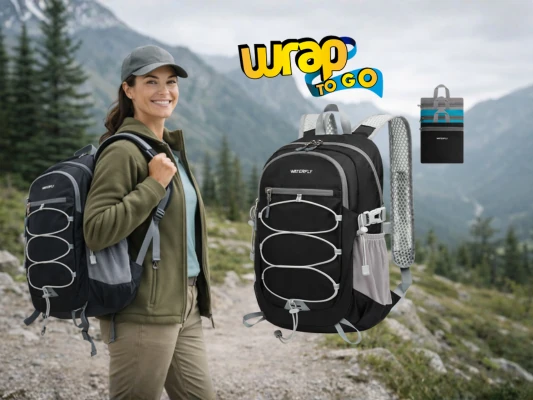 Mujer en sendero de montaña con mochila cómoda, alternativa práctica al rolling suitcase para rutas naturales