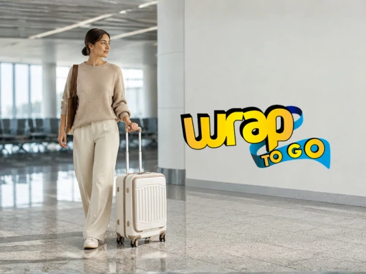 Persona usando rolling suitcase con compartimento para laptop en aeropuerto moderno