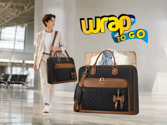 Viajero con bolso de viaje con gancho en terminal, alternativa compacta a una maleta rodante